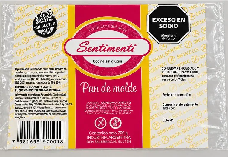 Bolsa transparente impresa a color para pan de molde sin gluten, con sellos frontales