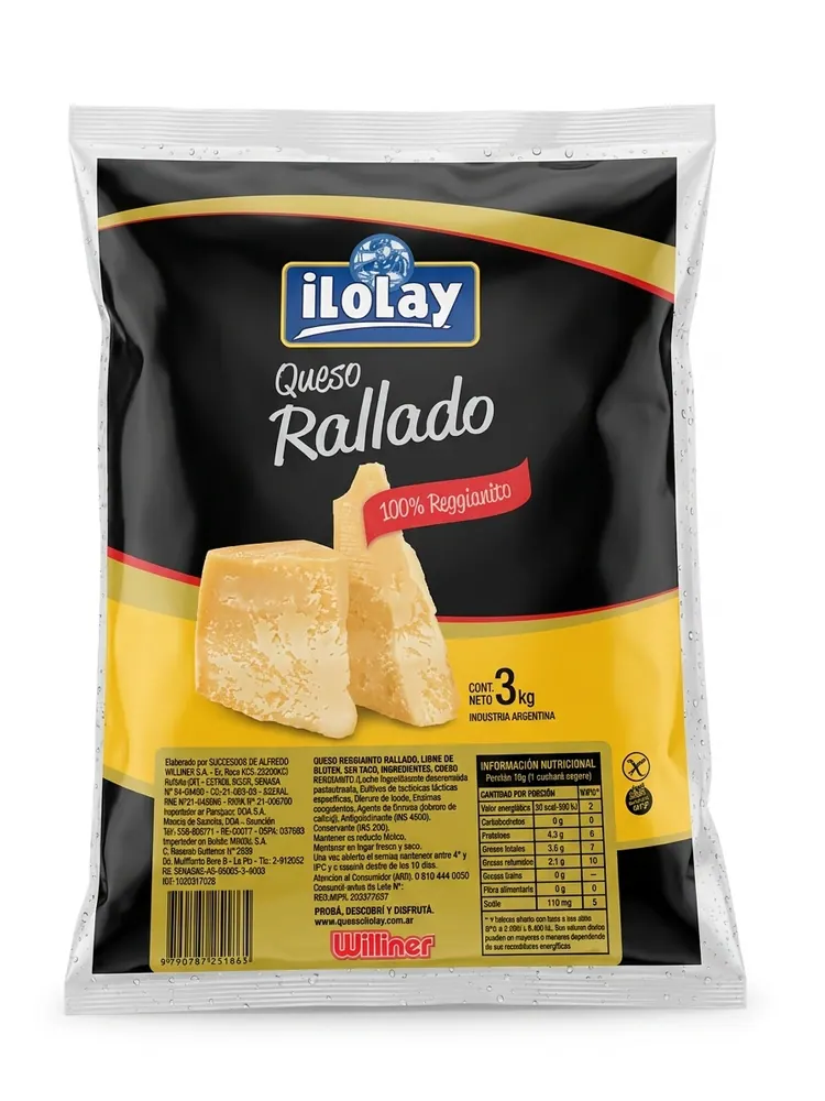 Bolsa laminada impresa para queso rallado de 3 kg