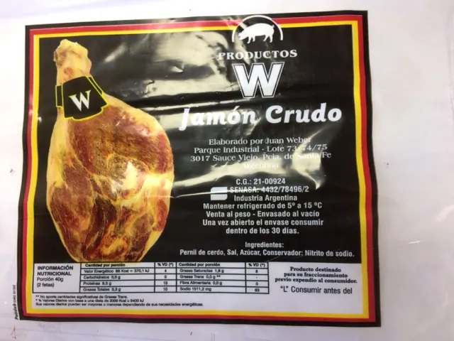 Envase al vacío impreso para jamón crudo