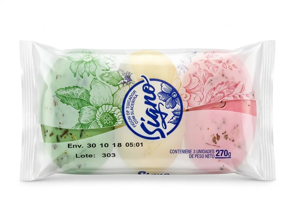 Envoltorio impreso para un pack de tres jabones